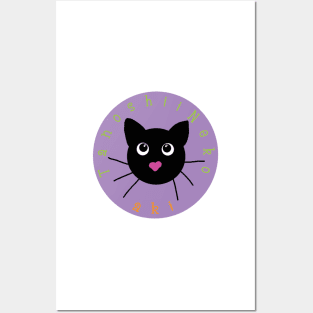 TanoshiiNeko logo with my black cat Posters and Art